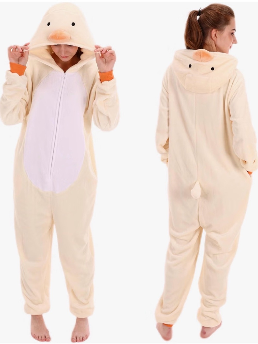 Cream Duck Hooded Adult Pajamas Onesie